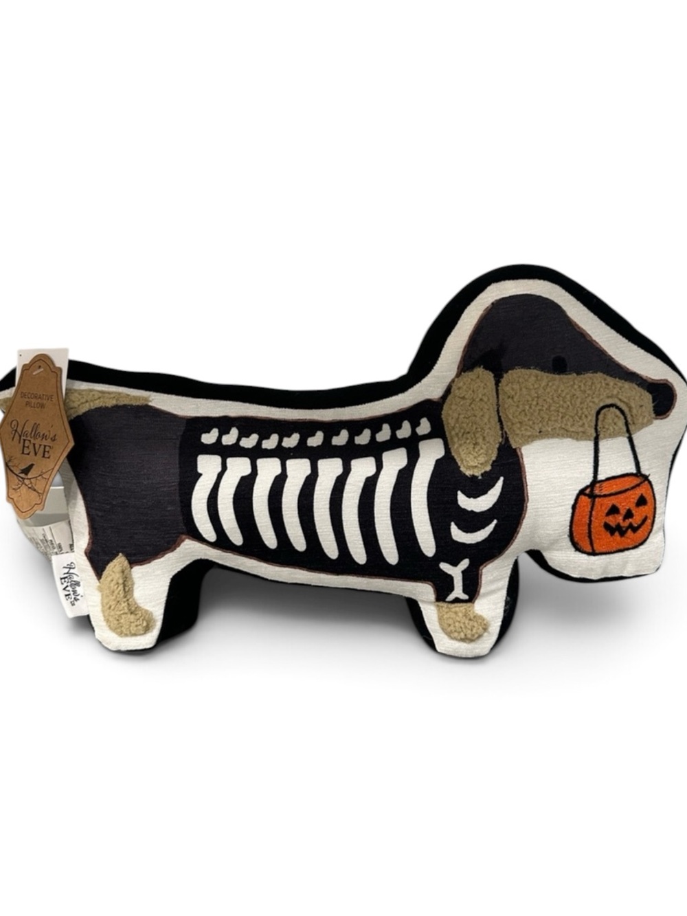 Dachshund Skeleton Decorative Pillow - Black and Brown Halloween Accent